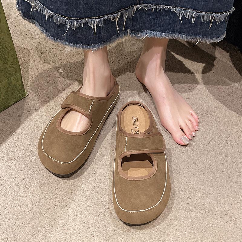 

Туфли Boken Весенние Плоские Одинарные Туфли на Липучке Модные Туфли-бобы Туфли Мэри Джейн 40 кофейный