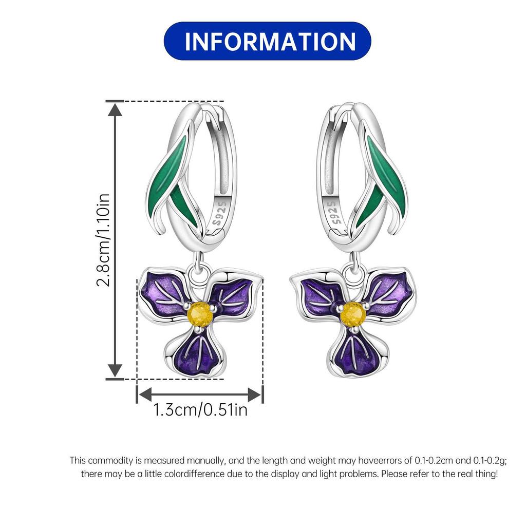 925 Silver Purple Iris Flower Drop Earrings Women Earrings Charm Trendy Party Jewelry Wedding Anniversary Gifts