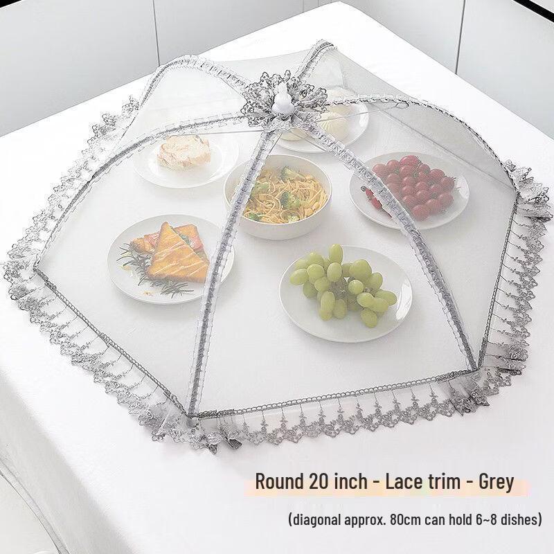 Foldable Embroidered Grey Round Food Cover
