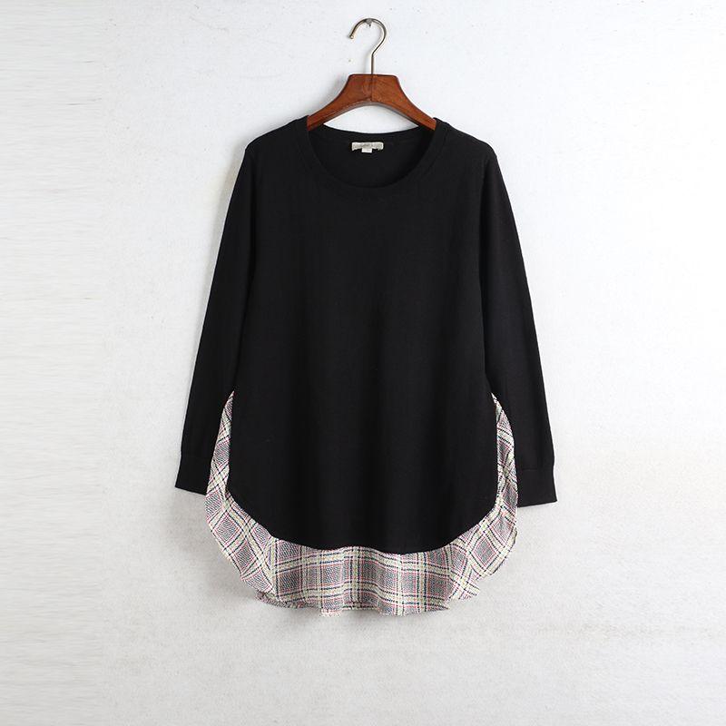 

Sunshine House Spring New Arrival Export Fashion Lof Home Pure Cotton Gingham Hem Patchwork Plus Size Female Knitwear Sweater Black XS (European code): Bust size 86