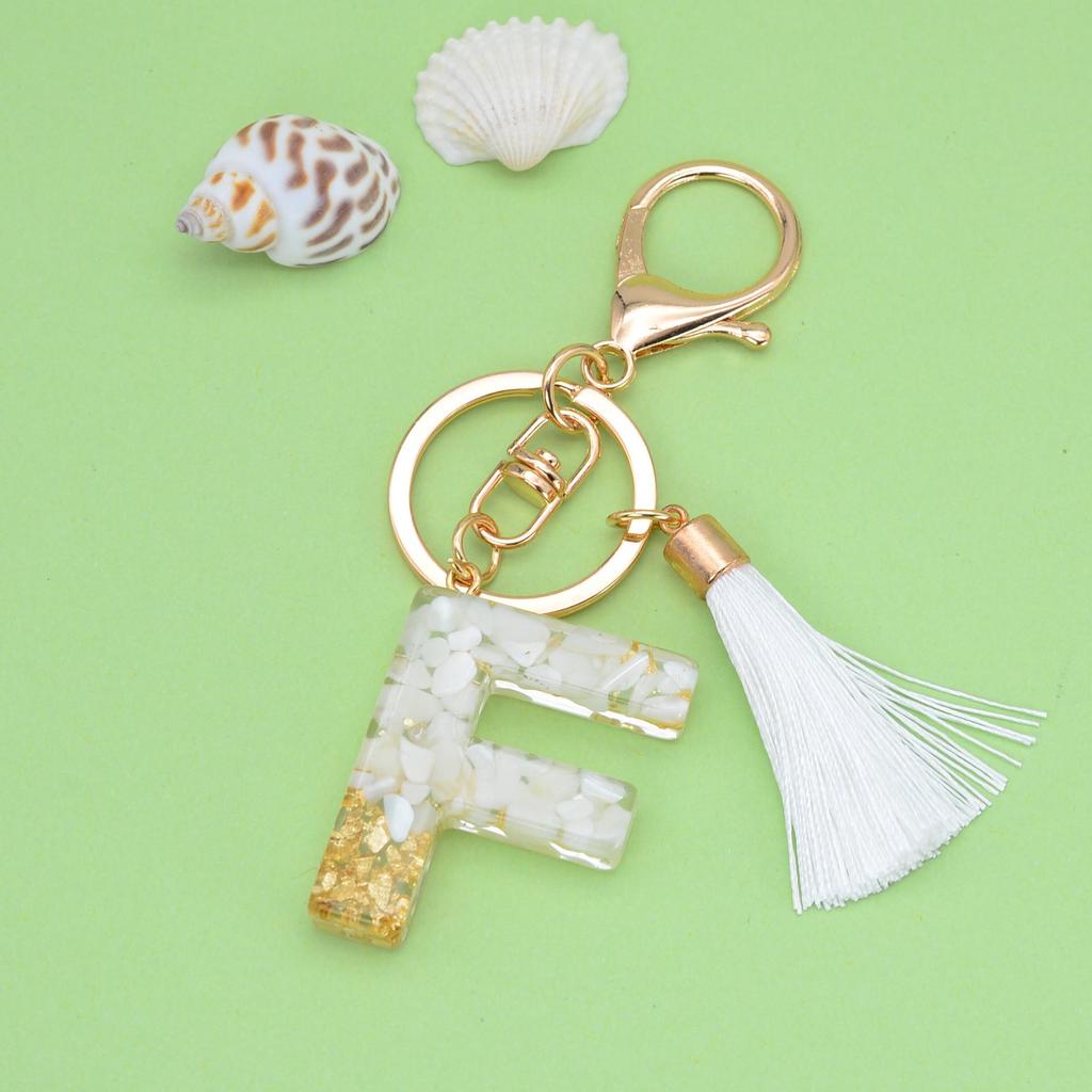 Trendy White Tassel Letter Keychain with Crystal Pendant