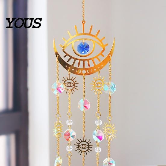 Wall Hanging Wind Chime Boho Style Crystal Suncatcher, Sun Catcher for Windows, Healing Decor Charming Gift Home, Crystals Prism Rainbow Maker Indoor