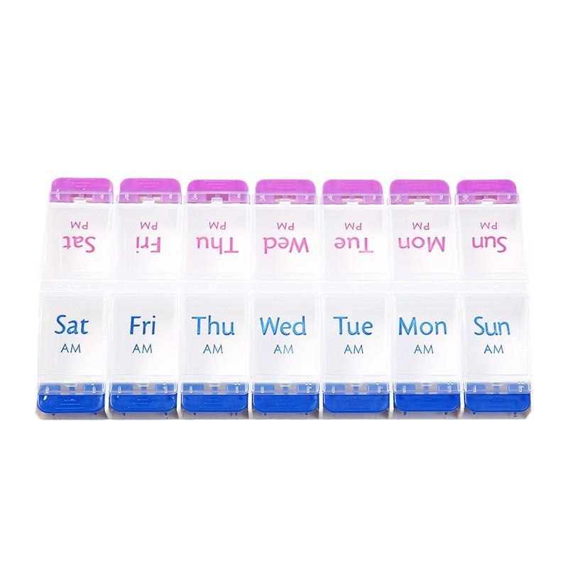 

7-дневный контейнер для таблеток с кнопкой, большой лоток, 14 отделений, AM PM для лекарств, витаминов, добавок