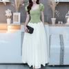 ZANZEA Women Elegant Square Collar Casual Short Sleeve Splice Long Dress