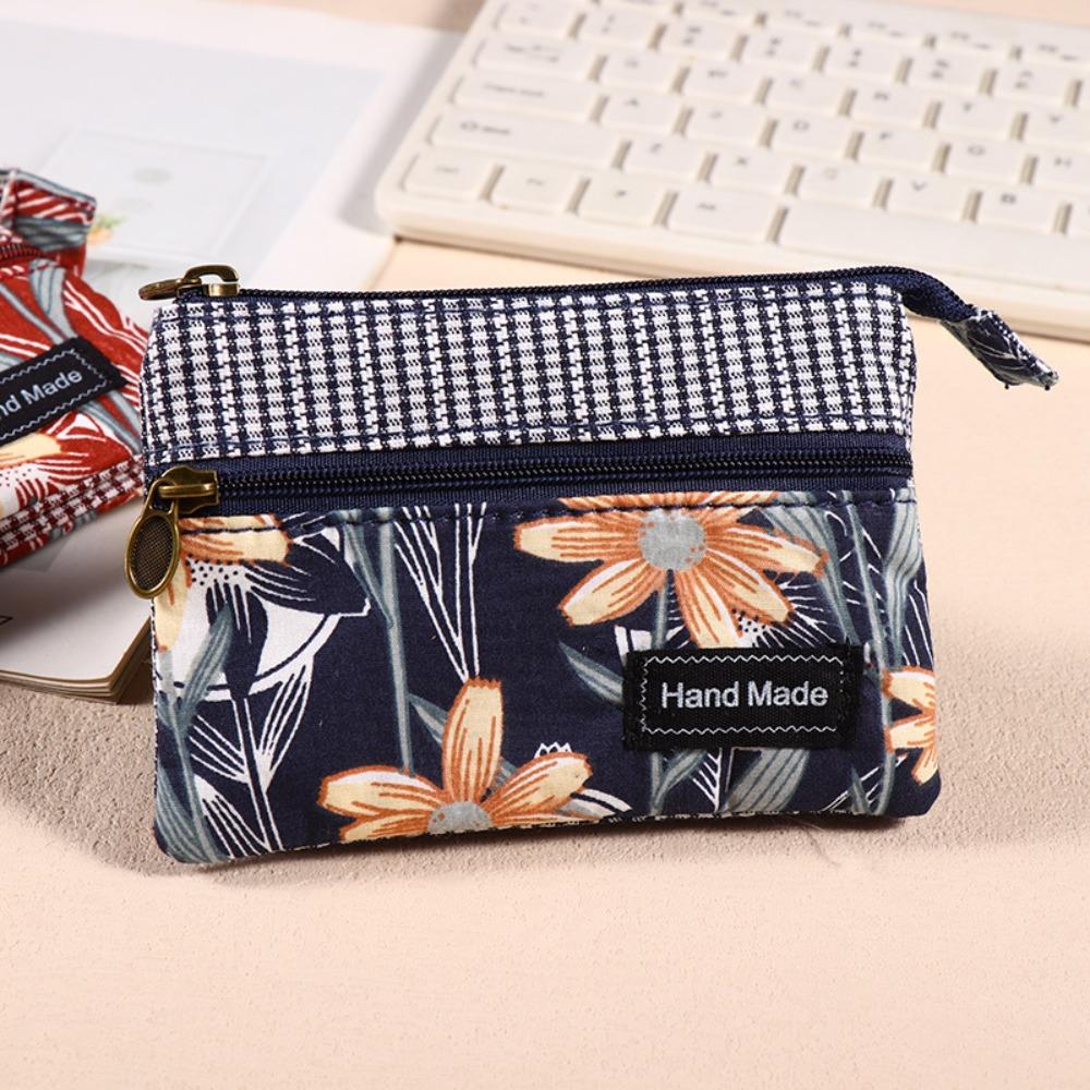 

New Printed Fabric Money Bag Double Zipper Ethnic Style Coin Purse Wallet Women Girls синий