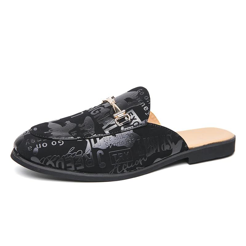 Men Shoes Black Men Half Slippers High Quality Men Leather Casual Shoes Loafers Flip Flops Lightweight Flats Sandals Masculino