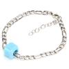 Glass Bead Bracelet Square Big Hole Blue Glass Bead Geometric Bracelet for Decoration GiftGiving(White Gold Bracelet )