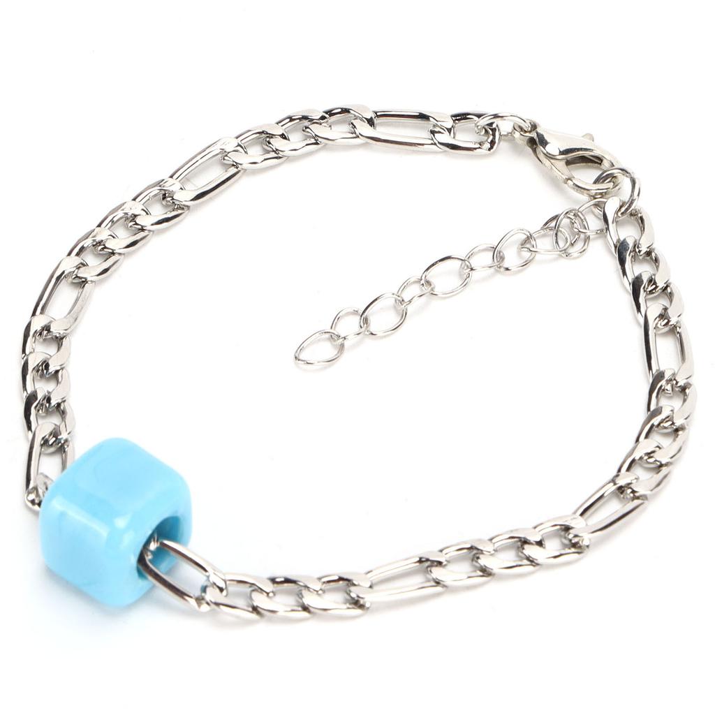 Glass Bead Bracelet Square Big Hole Blue Glass Bead Geometric Bracelet for Decoration GiftGiving(White Gold Bracelet )