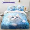 Cat with Water Ripple Pattern Pattern Bedding Quilt Set  Home Decoration  Gift (1 * duvet cover + 2 * pillowcase  without core)