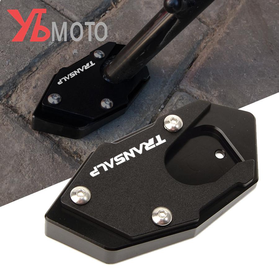 LOGO TRANSALP CNC Aluminium Motorrad Seitenständer Pad Vergrößerungsplatte Ständerverlängerung Für Honda XLV 600 650 700 TRANSALP