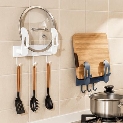Plastic Suction Cup Chopping Board Holder No Drill Moisture-proof Pot Lid Holder with Hooks Wall Mounted Cutting Board Shelf