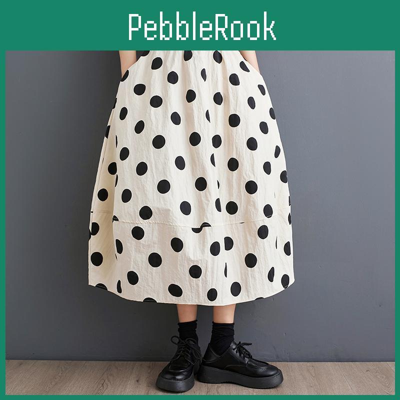 Plus High Cotton Size Waist Vintage Polka Dot Summer Casual Loose Long Woman Skirt