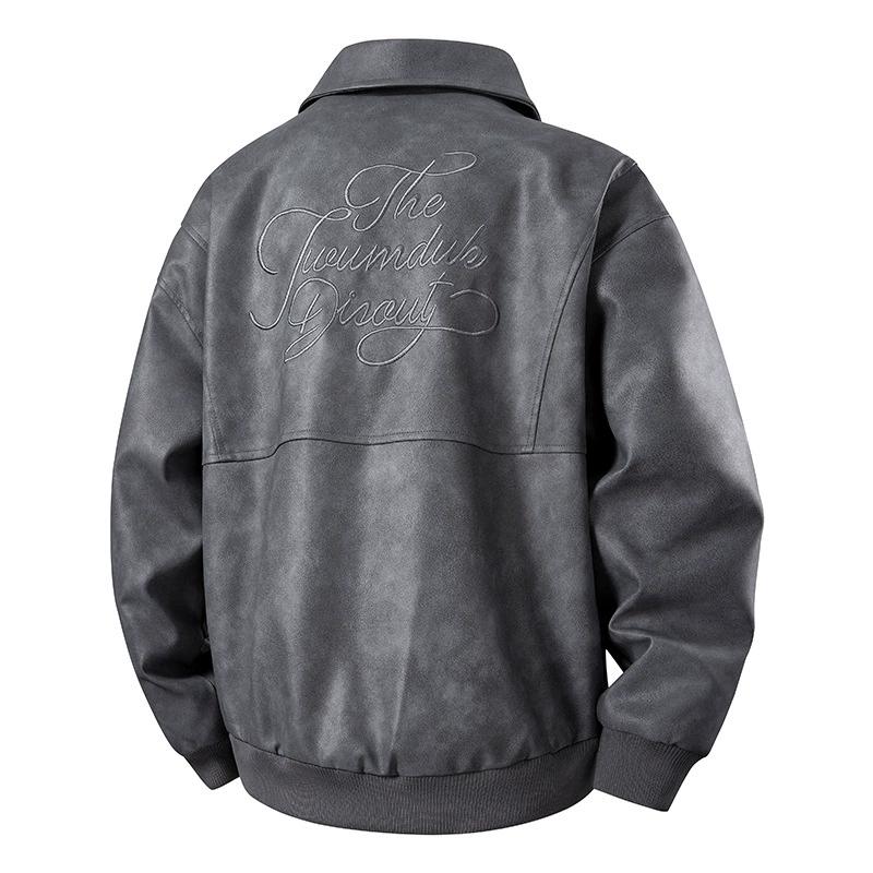 Retro Kožená Vyšívaná Kožená Bunda Ležérní Klopový Kožená Bunda Pár