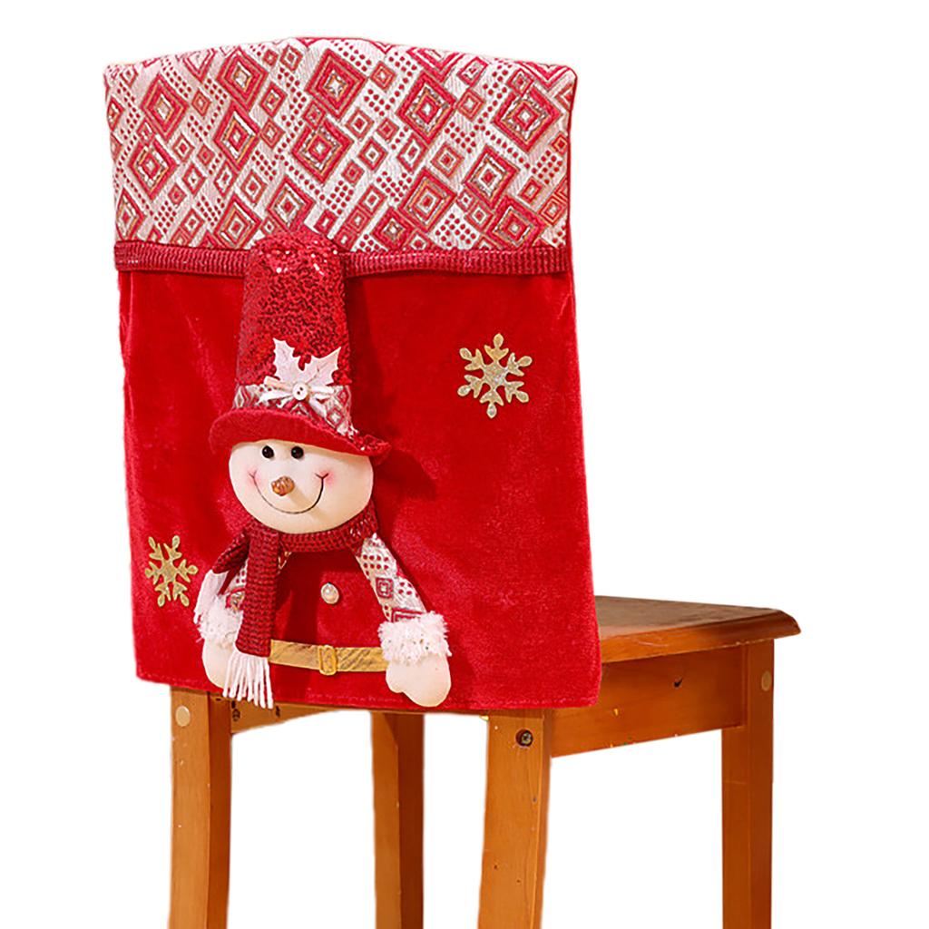 Snowman Xmas Chair Cover Holiday Festive Decor Removable Red Xmas Dinner Chair Seat Cover