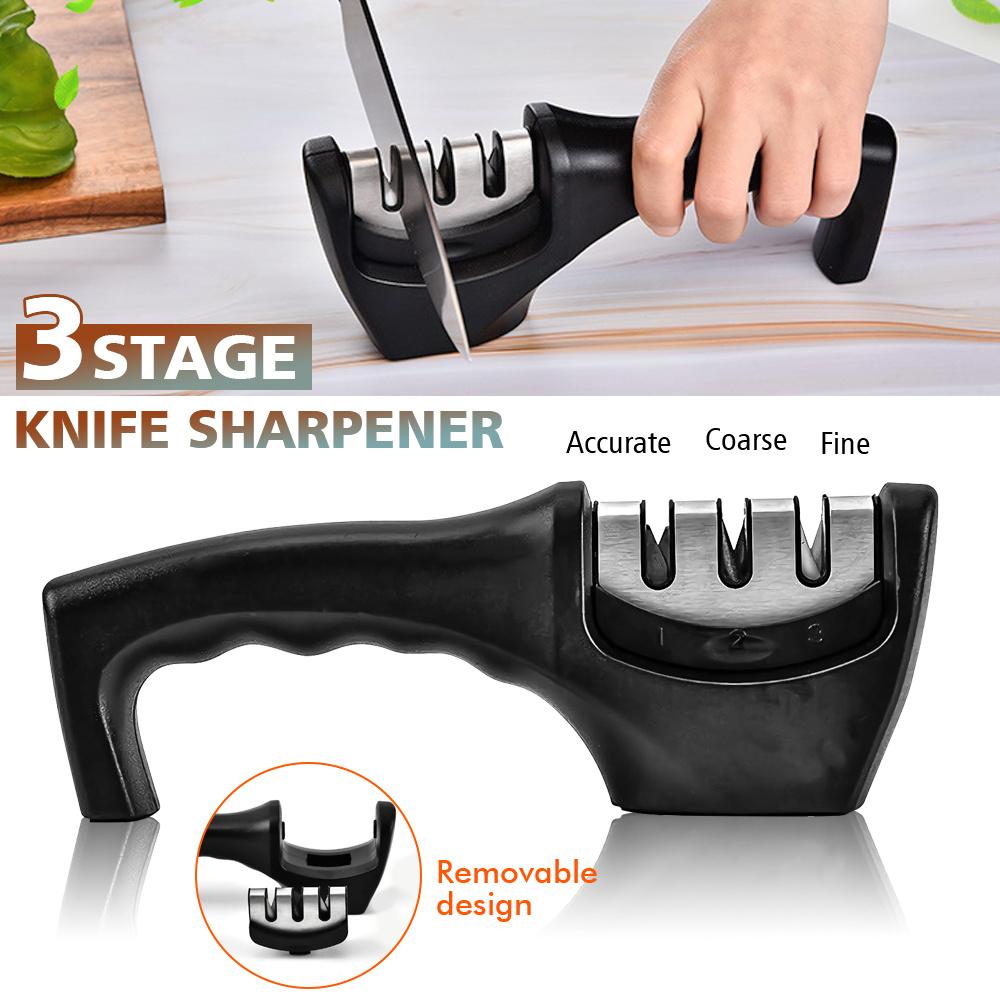 Multi-function Knife Sharpener Handheld 3 Stages Type Quick Sharpening Tool With Non-slip Base Kitchen Knives Accessories
