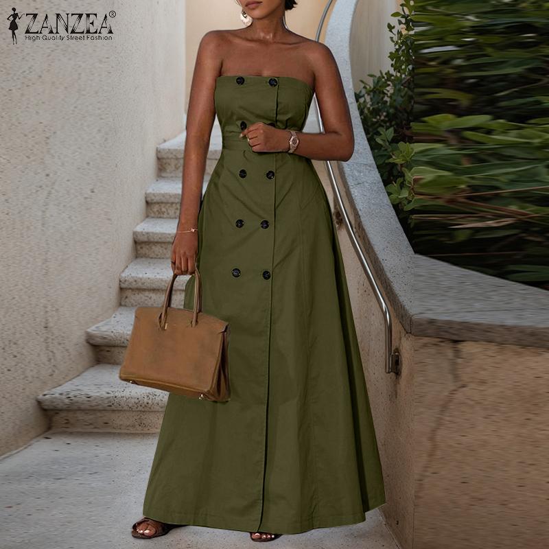 ZANZEA Women Summer Casual Off Shoulder Tube Top Long Dress