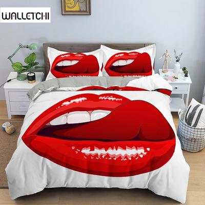 Conjunto de capa de edredom Red Lips 3D Conjunto de cama Kiss Me Red Lips Roupa de cama King Size Capa de edredom Sexy Lips para mulheres Homens Decoração de quarto