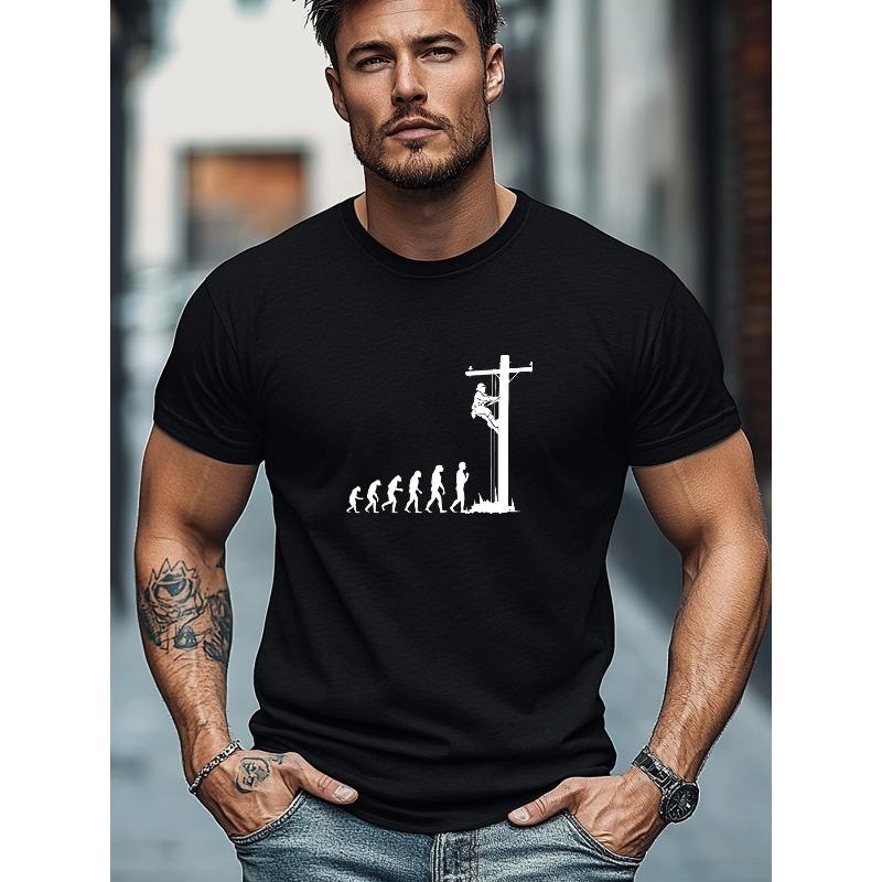 Men'S T-Shirt, Relaxed Casual, Easy Fashion, Men'S Human Evolution And Electrician Work Pattern Summer Casual Round Neck Short Sleeve T-Shirt