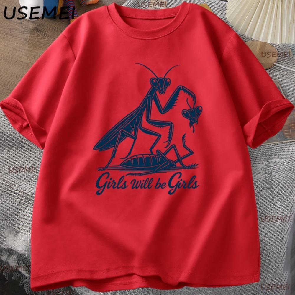 Muster Sportshirt, Lustiges T-Shirt, Gottesanbeter-Print Rundhals Kurzarmshirt, Lässiges Damen Oberteil