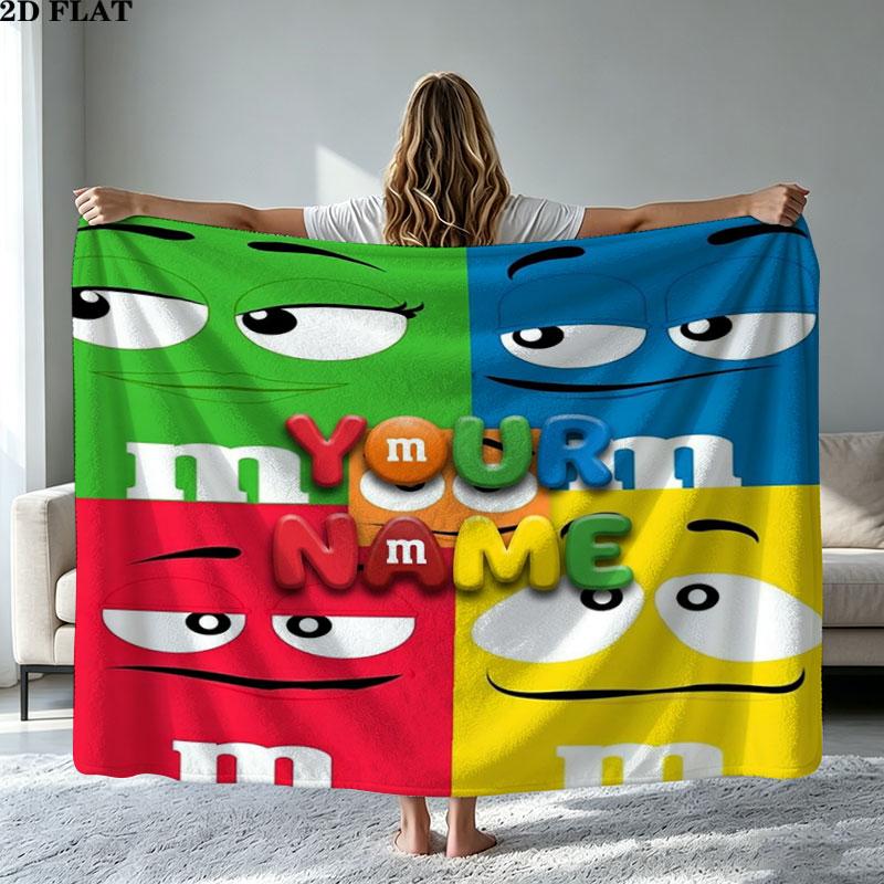 1PC M&M's Custom Name Patterned Flannel Blanket Suitable For All Seasons for Home Decor Warmth and Comfort Gifts Holiday Present