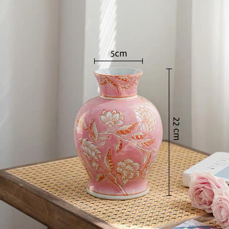 

Blue and White Porcelain Vase Pink Pot Chinese-style Retro Porcelain Jars Flower Vase Flowerpot Home Decoration Accessories