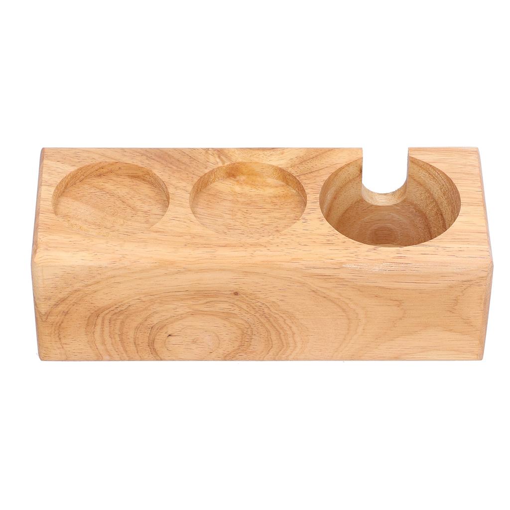 3‑Slots Wooden Coffee Portafilter Holder Tamper Stand Tamping Base for Home Bar Counter Wood Color