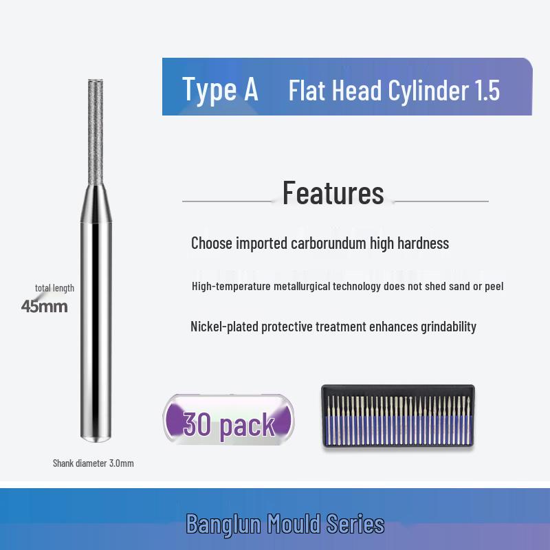 Banglun Diamond 3mm Alloy Grinding Head Set: Jade Carving, Cylindrical, Conical, Ball Needles