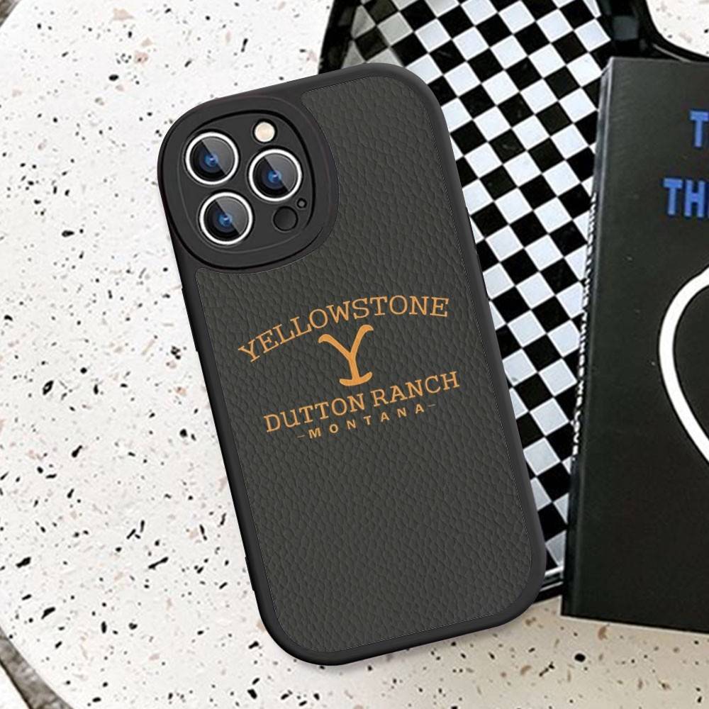 Etui na telefon z logo Y-Yellowstone do iPhone 11 12 13 14 15 16 Pro Max Mini Plus Miękkie skórzane etui