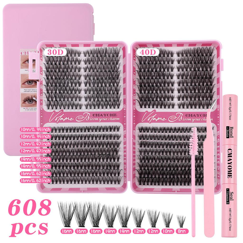608 Clusters Of Single-Cluster False Eyelashes 8-16Mmdiy Segmented Natural Dense D-Curve Self-Grafting