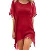 Summer Fashion Solid Color Tassel Chiffon Women Swimwear Bikini Cover Up Dress