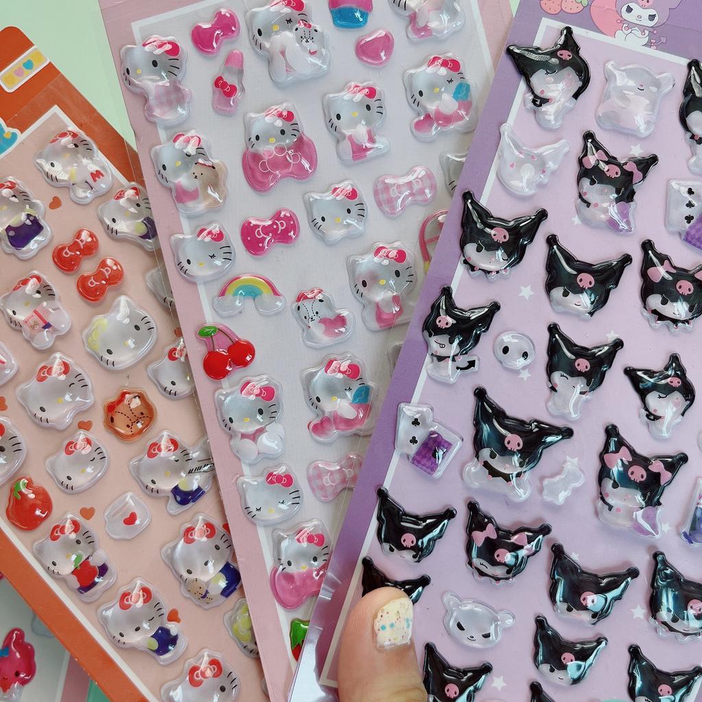 14 style Anime kitty cat Kuromi Cinnamoroll 3D Sanri Stickers Transparent Jelly Crystal Decorative Sticker Phone Case DIY KidToy