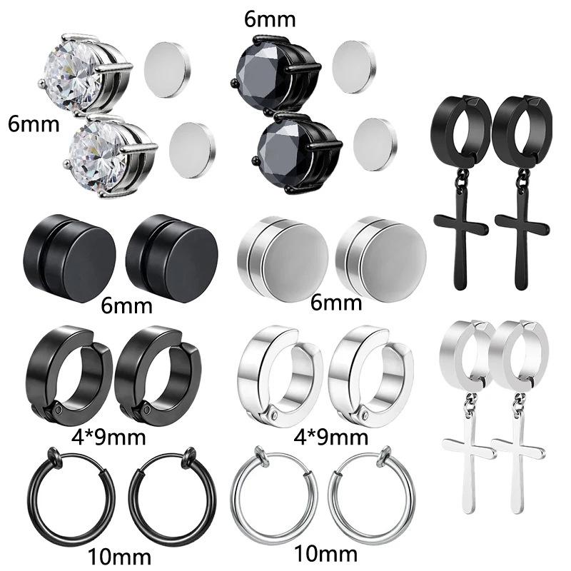 10 Pairs Magnetic Stainless Steel Cross Stud Earrings (No Piercing Required)