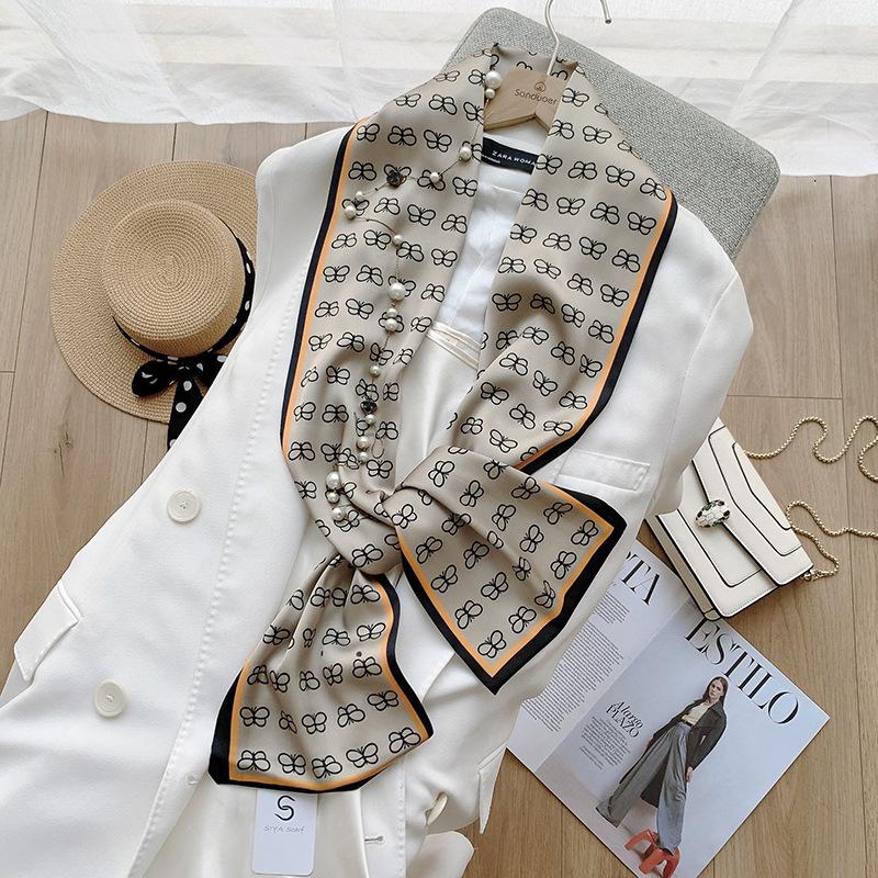 Ins Style Minimalist Double-Sided Striped Simulated Silk Long Scarf Satin Double Layered Scarf French Elegant Retro Headband