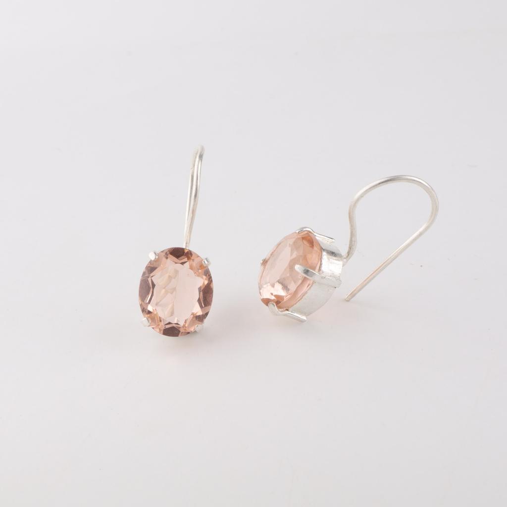 Peach Tourmaline Gemstone 925 Sterling Silver Handcrafted Women Earrings 1.05" EE-173-45