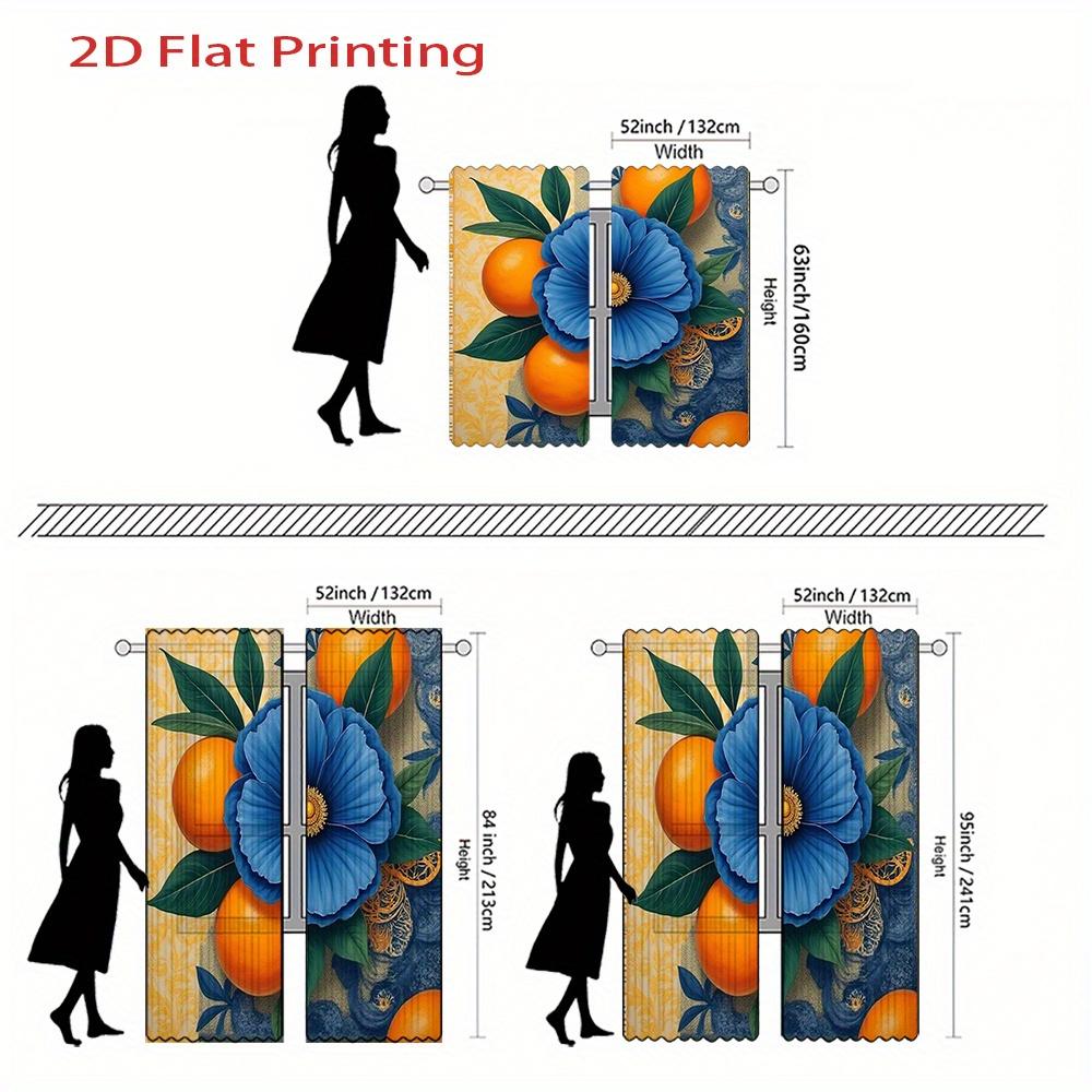 2D Плоские 2 шт. 2D Плоские Печатные Шторы с 3D Синими Цветами Узор из Апельсинов и Зеленых Листьев - Штанговый Карман Велюровая Ткань для L