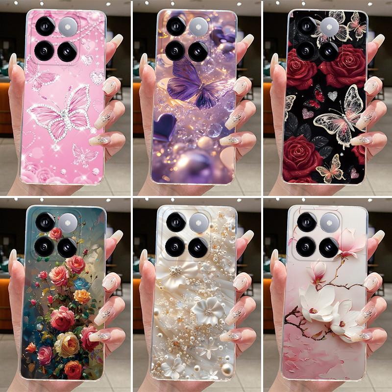 For Xiaomi 14T / Xiaomi 14T Pro Case Clear Luxury Fashion Butterfly Flower Soft TPU Silicone Casing Cover Transparent Phone Case