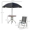 6 Piece Garden Dining Set with Umbrella, Patio Sets with Parasol with 4 Folding Dining Chairs & Round Tempered Glass Table, Black