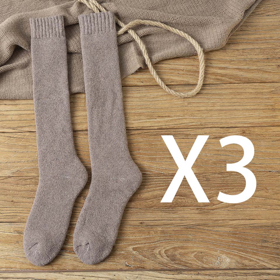Winter Men's Knee Wool Long Socks Thick Warm Harajuku Retro Compression High Male Sock 3 Pair