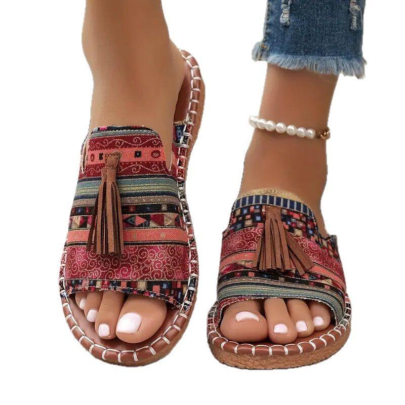 Plus-size Flat Slippers for Women Summer New Fringe Beach Shoes for Women