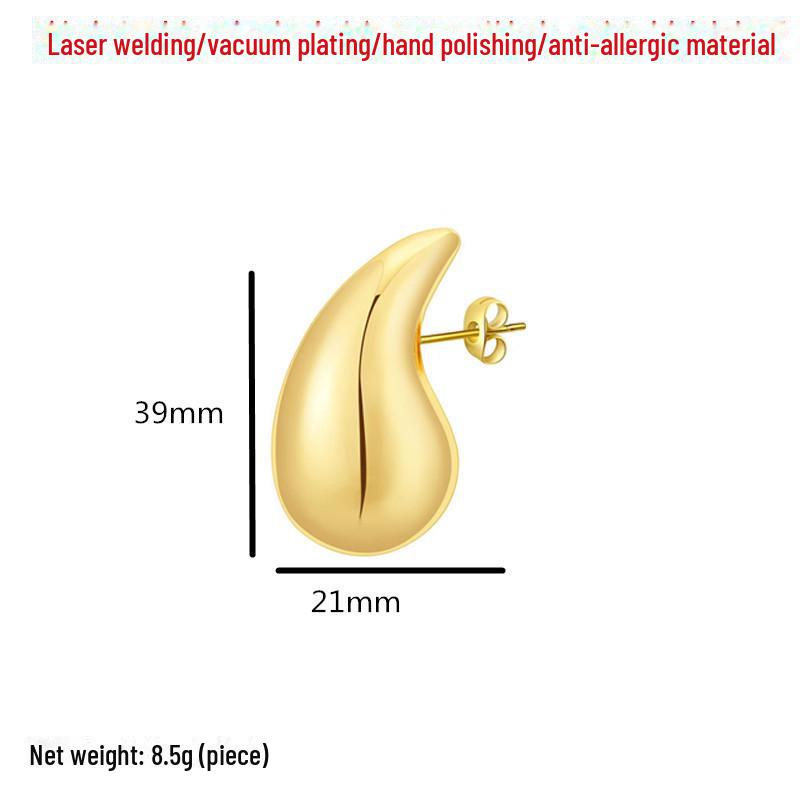 Gold-Plated Stainless Steel Oversized Teardrop Hoop Earrings - European & American Fashion for Women