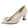 Summer new thick heel women's shoes versatile black pointed comfortable soft leather professional single shoes women's high heel Doudou shoes