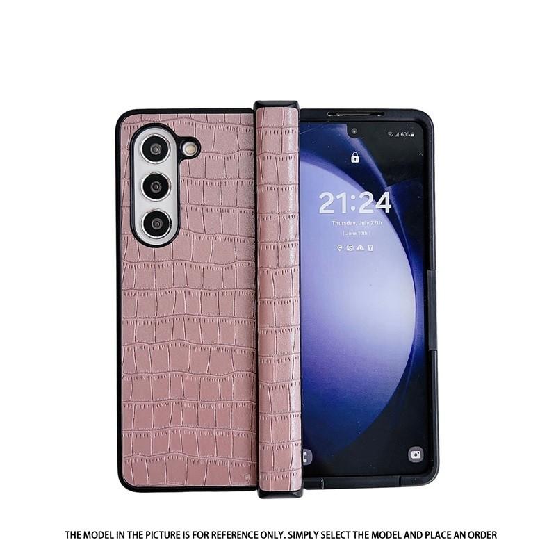 Leather Crocodile Pattern Texture Flip Case For Samsung Galaxy Z Fold6 Fold5 Fold4 Fold3 Hinge Style Back Cover Anti Drop Protector Shell