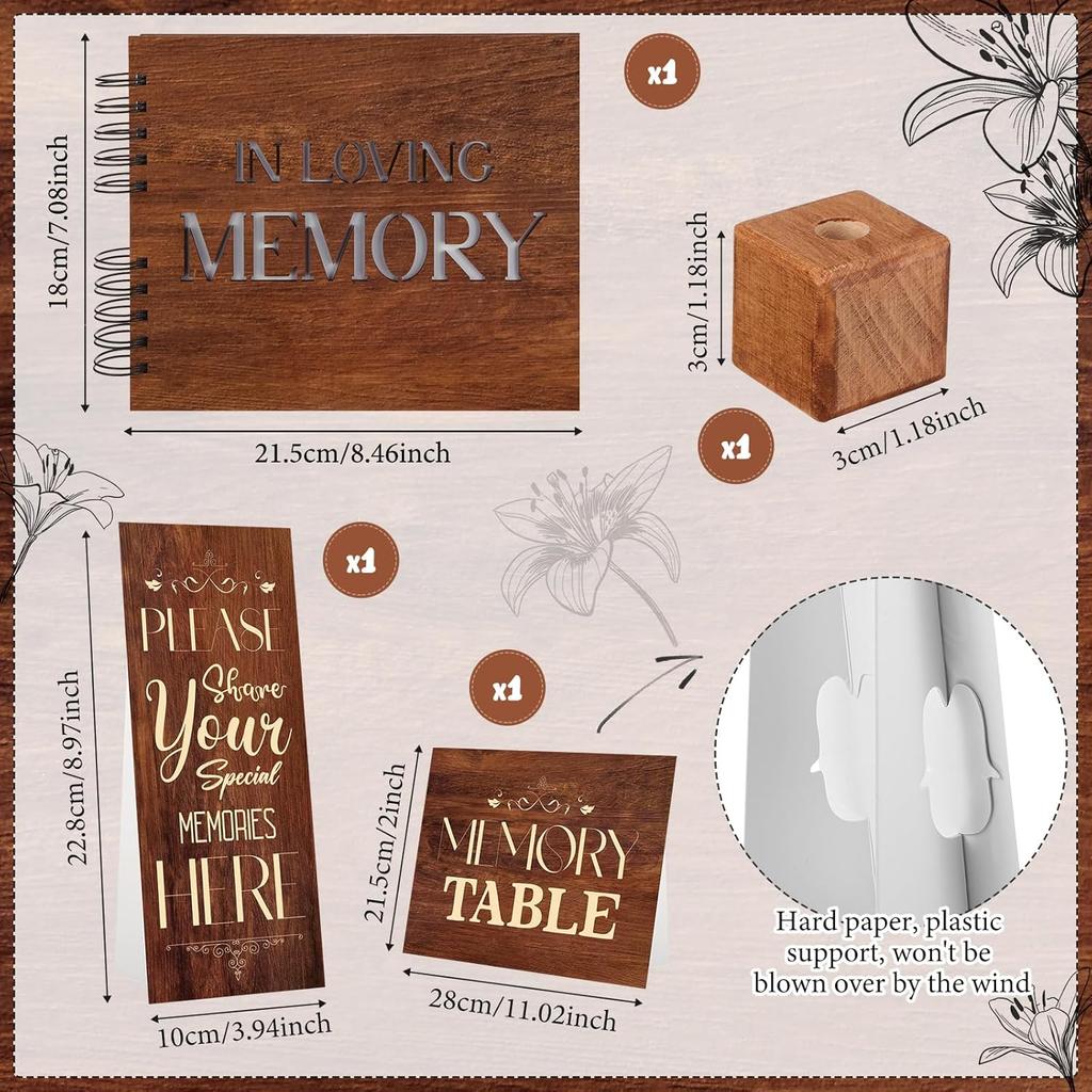 66 Pcs Funeral Guest Book Set Share a Memory Cards Memorial Box Guest Book Pen Wooden Pen Holder Funeral Decorations Memory Table Signs for