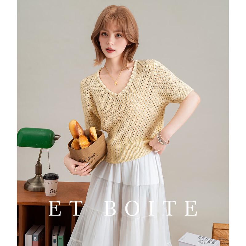 Women s Hollow Out V-Neck Knit Short Sleeve T-Shirt