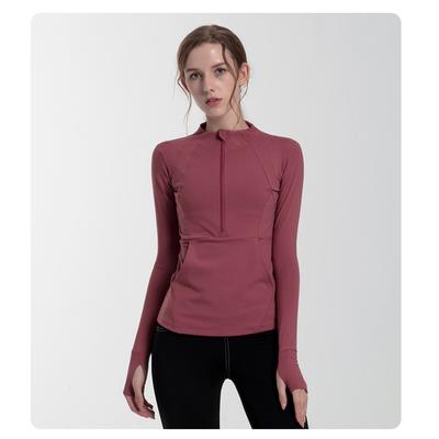 Women's Half Zip Long Sleeve Yoga Top, Breathable Quick Dry Gym Workout Running Shirt with Thumb HoleWomen's Half Zip Yoga Top