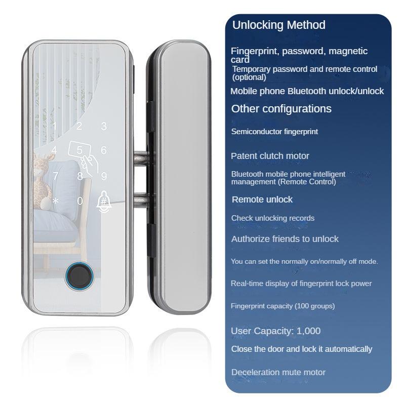 Glass Door Fingerprint Lock Without Opening Hole Electronic Password Lock with Frame Without Frame No Wiring