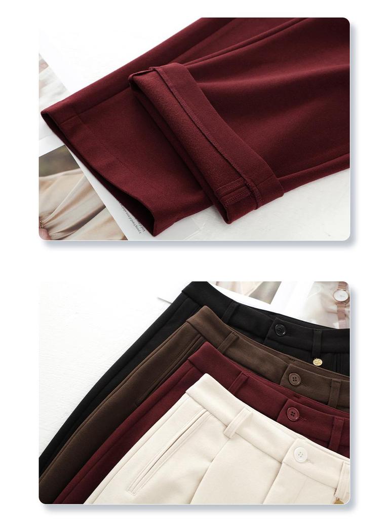 2024 Women's Beige Wool Wide-Leg Slimming High-Waisted Casual Pants