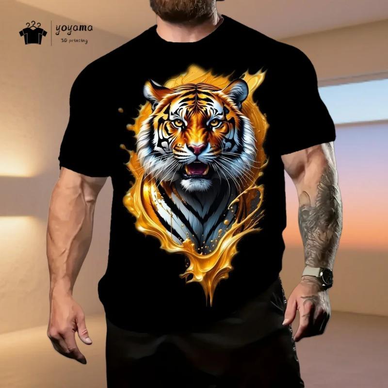 2026 Herrenbekleidung Tiger 3D-Muster T-Shirt Sommer Mode Atmungsaktives Herren Kurzarm-T-Shirt Mode Lässig Rundhals Herren Oberteile