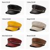 Metal Chain Decor Newsboy Cap PU Leather Flat Top Cap Stylish Baker Boy Cap  For Women
