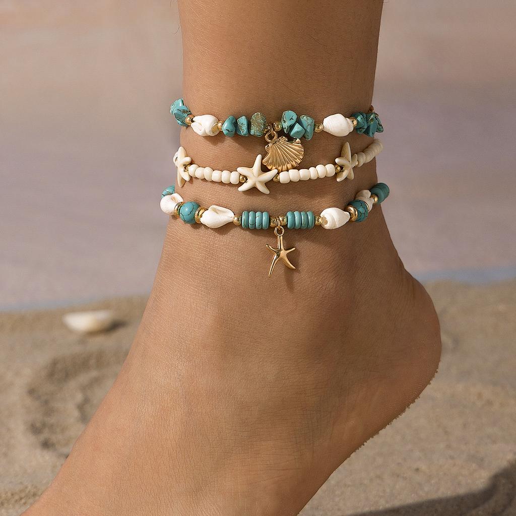 Accessories Sea Fan Shell Rice Beads Turquoise Anklet Female Beach Starfish Beaded Anklet